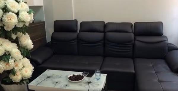 Bộ sofa bằng da hiện đại cũng là điểm nhấn trong phòng khách. Ảnh: Lao động