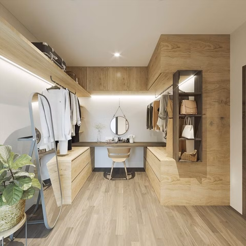 Phòng thay đồ có bàn trang điểm kết hợp 2 trong 1. Ảnh: Lao động