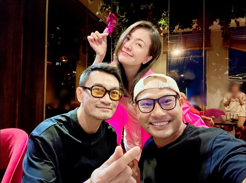 Ái Châu và Huỳnh Đông hội ngộ Trương Minh Quốc Thái. Ảnh: FB Huỳnh Đông.