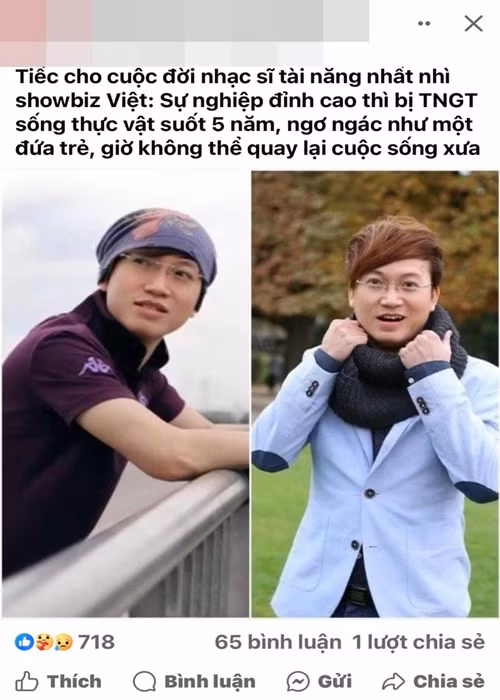  Ca sĩ Sỹ Luân vừa chia sẻ ảnh chụp một bài viết về mình với nội dung: “Tiếc cho cuộc đời nhạc sĩ tài năng nhất nhì showbiz Việt. Sự nghiệp đỉnh cao thì bị tai nạn giao thông, sống thực vật suốt 5 năm, ngơ ngác như một đứa trẻ, giờ không thể quay lại cuộc sống xưa”. Ảnh: FB Sỹ Luân.