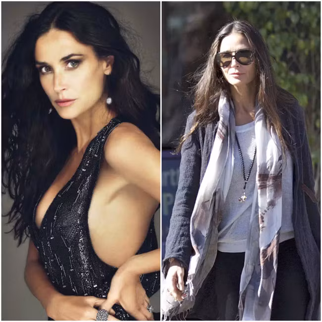 Cú sốc bị Ashton Kutcher chia tay đã khiến Demi Moore già xọm đi trông thấy. Vẫn còn rất yêu chồng trẻ, nhưng không thể níu giữ được hạnh phúc nên Demi đã bị suy sụp một thời gian dài sau đó. (Ảnh: pinterest.com, starcasm.net)