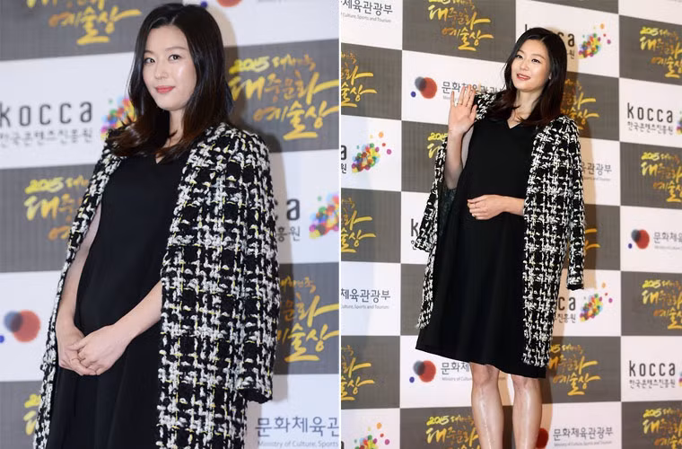 Ngay cả khi mang bầu đứa con đầu lòng, Jun Ji Hyun luôn thu hút. (Ảnh: Pinterest, Soompi)