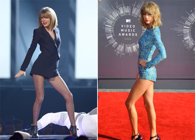 Sở hữu chiều cao 1m80 và đôi chân dài thẳng tắp, đôi chân luôn là lợi thế và ưu điểm hàng đầu của Taylor Swift khi so sánh nhan sắc của cô với một ai khác. Công chúa nhạc đồng quê được khen là một trong 10 đôi chân đẹp nhất của sao Hollywood. (Ảnh: Popsugar)