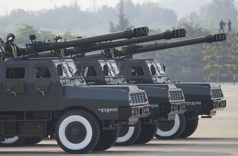 Pháo tự hành SH-1 155mm (Trung Quốc sản xuất) xuất hiện trong cuộc duyệt binh của Quân đội Myanmar.