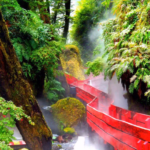 Khu phức hợp suối nước nóng lớn nhất ở Chile nằm bên trong công viên vườn quốc gia Villarrica, Termas Geométricas nằm gần thành phố Pucón.