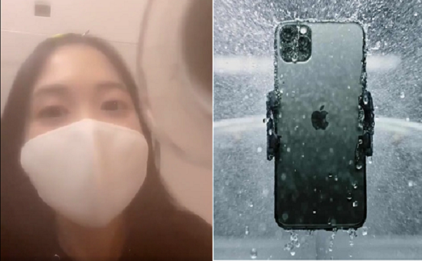 Sự việc bắt đầu từ việc diễn viên lồng tiếng Moeka Koizumi đăng những bức ảnh selfie mờ lên trang cá nhân. Vì chiếc iPhone 12 cô mua được quảng cáo có tính năng chống nước nên Koizumi đã rửa nó dưới vòi hoa sen.