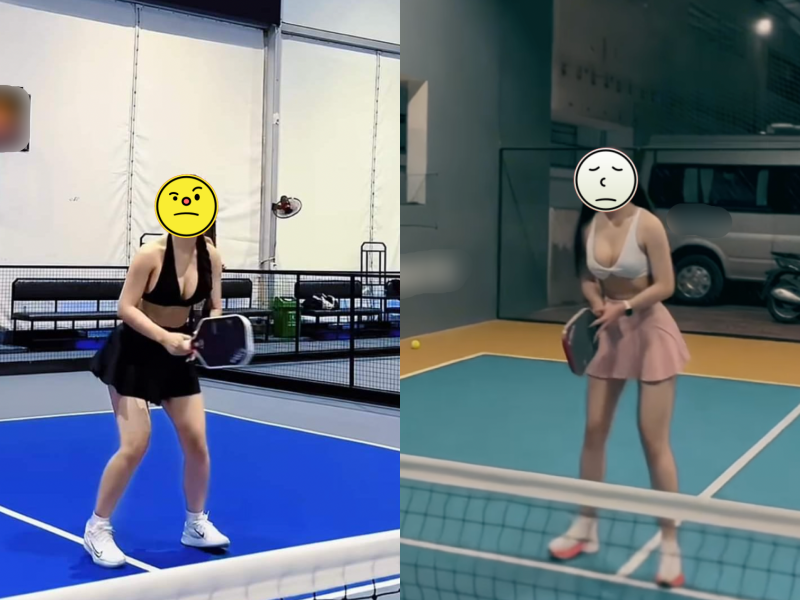 Hình ảnh chụp lén 2 bạn nữ chơi pickleball đang khiến netizen bàn tán xôn xao.