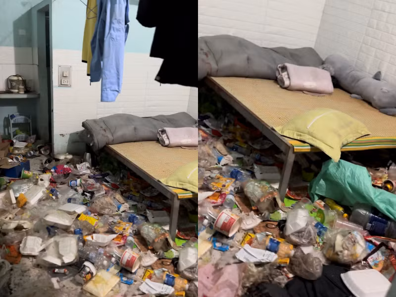 Người xem chỉ nhận ra đây là căn phòng cho người ở được khi nhìn vào chiếc giường vẫn còn khá sạch sẽ, chăn và gối tương đối gọn gàng.