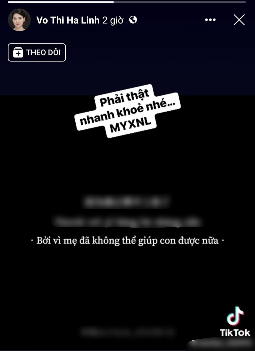 Ngoài ra, cô cũng từng đăng tải một số dòng story ẩn ý như: "Phải thật nhanh khỏe nhé… MYXNL (tạm dịch: Mẹ yêu X nhiều lắm)" và hỏi về gói tiêm vắc-xin cho em bé. (Ảnh: chụp màn hình Tiktok)