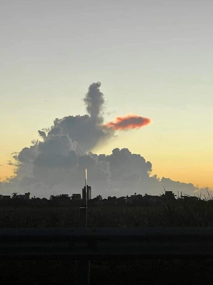 Một đám mây hồng hình cá chép tách ra tạo nên 1 khung cảnh kỳ vĩ trên bầu trời.