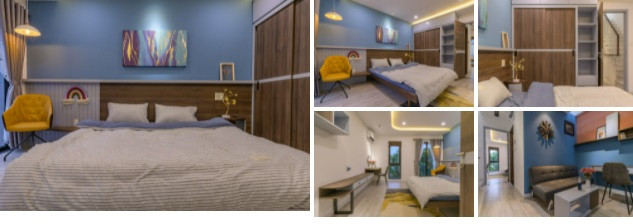 Phòng ngủ thứ 3 trong nhà mang sắc xanh lam.