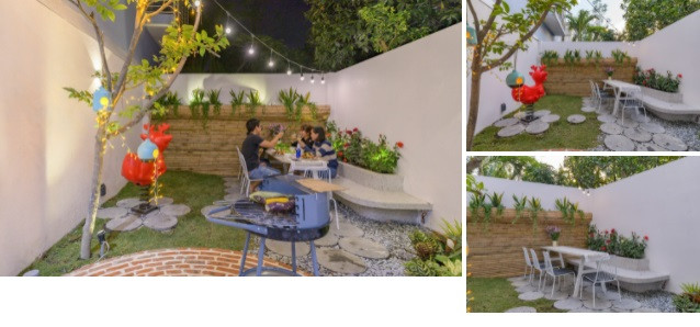 Buổi sáng hay buổi tối, khu vườn đều lung linh, mướt mắt.