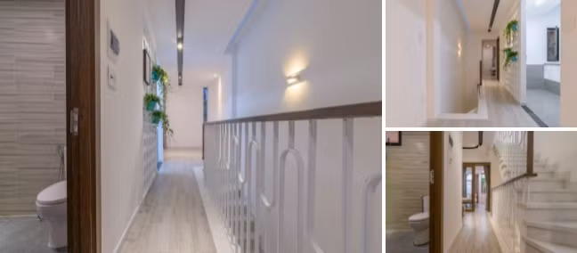 Sảnh hành lang các tầng là không gian mở ra ban công.