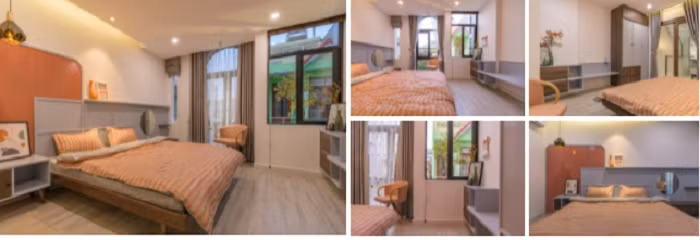 Phòng ngủ tông hồng cam ngọt ngào và thật nhiều ánh sáng trời.