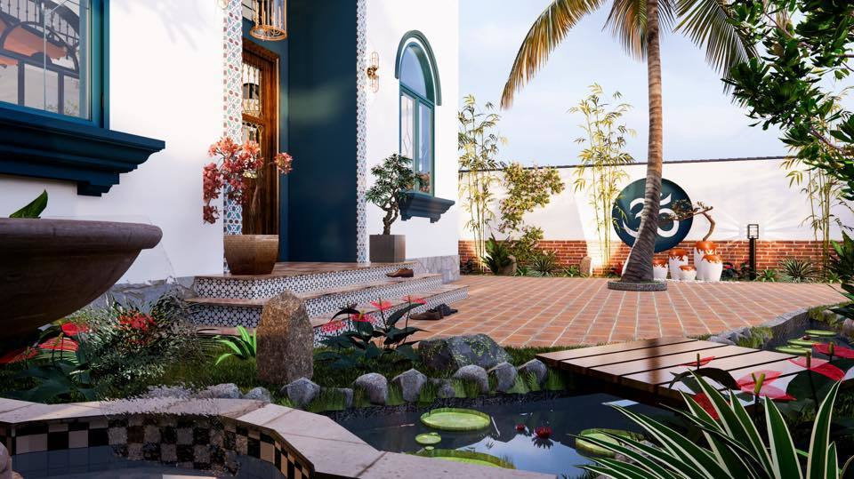 Biệt thự vườn có hồ cá, tiểu cảnh mộc mạc, gần gũi với nếp sống Á Đông. Ảnh: Kiến trúc sư Nguyễn Anh Tú.