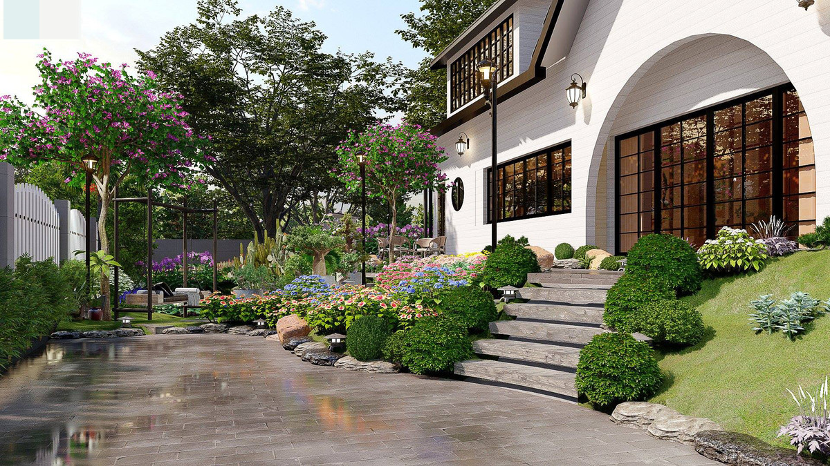 Khu vực trồng hoa, thư giãn. Ảnh: Kiến trúc sư Phan Hiển.