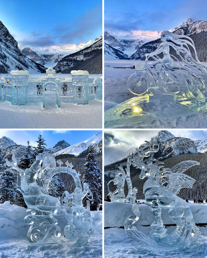 Những tác phẩm điêu khắc băng ấn tượng tại lễ hội Ice Magic ở hồ Louise, Alberta, Canada.