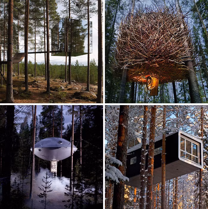 Treehotel - Phòng cây độc đáo với thiết kế hiện đại giữa thiên nhiên ở Harads, gần sông Lule, Thụy Điển.