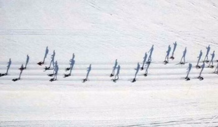 Người trượt tuyết trông giống như những nốt nhạc.