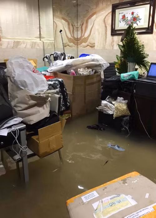 Mực nước trong nhà nam ca sĩ dâng ở mức đầu gối.