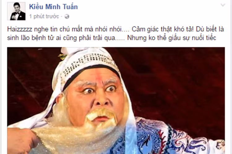 Trong khi đó, trên trang cá nhân, diễn viên Kiều Minh Thuận cũng bày tỏ niềm thương tiếc trước sự ra đi của nghệ sĩ Thanh Tòng. Anh viết: “Nghe tin chú mất mà nhói nhói. Cảm giác thật khó tả! Dù biết là sinh lão bệnh tử ai cũng phải trải qua nhưng không thể giấu sự nuối tiếc”. 