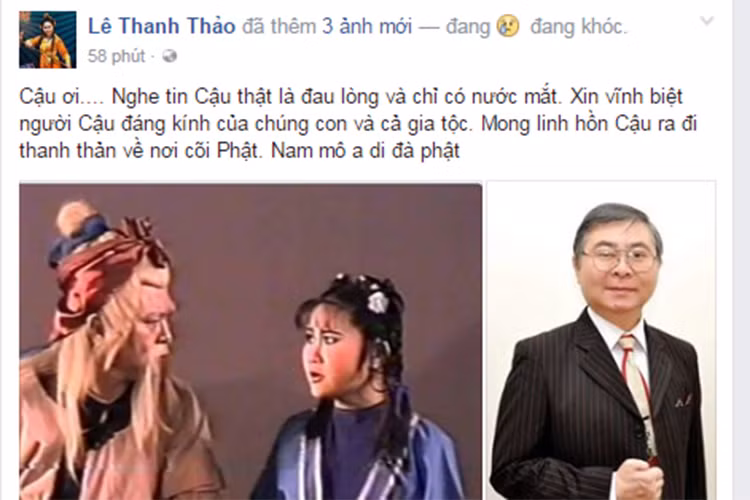 Sự ra đi của nghệ sĩ Thanh Tòng khiến cháu gái của ông - nghệ sĩ Thanh Thảo vô cùng tiếc thương. Trên trang cá nhân, cô đã chia sẻ hình ảnh bên người cậu của mình trên sân khấu kèm lời vĩnh biệt. 