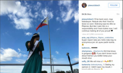 Pia Wurtzbach tro lai My sau mot tuan o lai que nha