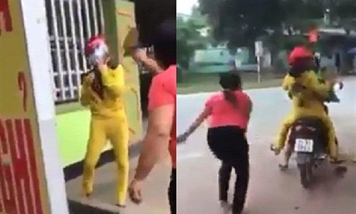 Người vợ liên tục chửi bới cô cháu dâu vì đã vào nhà nghỉ với chồng của mình (Ảnh cắt từ clip)