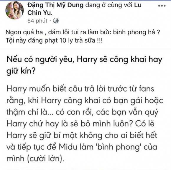 Midu chia sẻ đoạn trích từ bài phỏng vấn của Harry Lu khá hài hước.