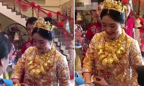 Co dau deo ca yen vang trong ngay cuoi gay xon xao mang TQ