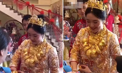 Co dau deo ca yen vang trong ngay cuoi gay xon xao mang TQ