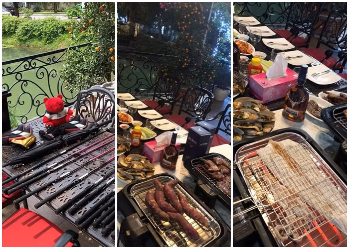 Bên trong ban công là khu vực lối đi ngoài trời. Chị Vân Anh thường xuyên đánh golf và tổ chức những bữa tiệc nướng ấm cúng tại nơi đây.