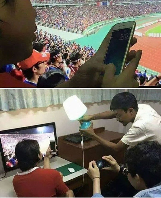 Khi bạn khoe ảnh đang ở sân vận động xem bóng đá.