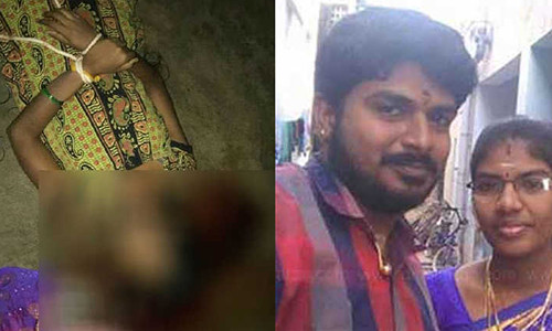 Vợ chồng Prabhu – Gnanapriya và thi thể người phụ nữ đáng thương khi được tìm thấy.