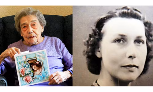 Cụ Dye, 106 tuổi ở Anh. Bên phải là hình ảnh thời trẻ của cụ. Cụ Dye, 106 tuổi ở Anh. Bên phải là hình ảnh thời trẻ của cụ.