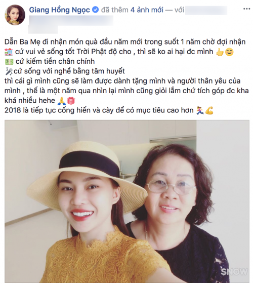 Giang Hồng Ngọc khoe thành quả sau nhiều năm vất vả lao động. Vốn sinh ra trong một gia đình khó khăn nên cô luôn muốn dành những điều tốt đẹp nhất cho bố mẹ.