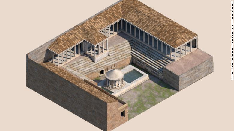 Đồ họa mô phỏng các tòa nhà xung quanh Plutonium, bao gồm cả các ghế cho khán giả.