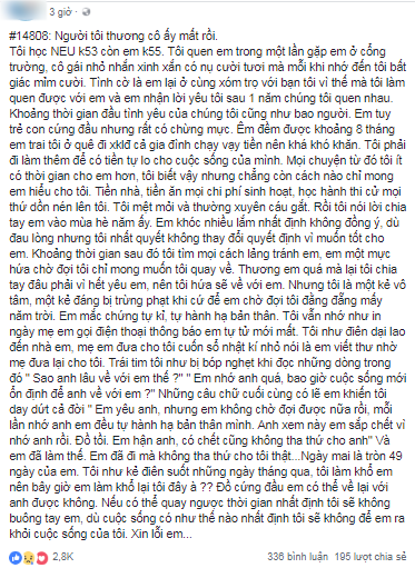 Tâm sự xót xa của chàng trai mất đi người yêu được đăng tải trên mạng xã hội. Ảnh chụp màn hình.