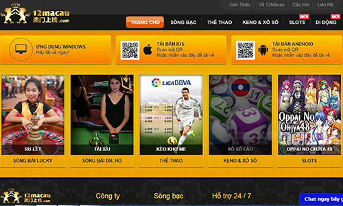 Giao diện trang web đánh bạc trái phép 12macau.com