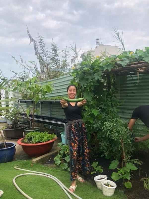 Ngay sau khi dọn về nhà mới, cô Ốc cùng chồng nhanh chóng bắt tay vào cải tạo ngôi nhà, trồng thêm cây vì từ lâu mong ước của 2 vợ chồng là có một không gian sống xanh, tràn ngập cây, rau, củ. Khi ngôi nhà còn chưa hoàn thiện, Trí “rùa” - chồng nữ MC đã bắt đầu trồng cây sơ ri đầu tiên. 5 tháng trước anh lại trồng cỏ Nhật trước trước nhà để con làm chỗ vui chơi. Tiếp theo là trồng rau vào 1 góc vườn để cả nhà có rau sạch ăn.