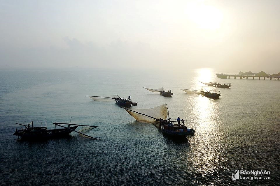 Để đánh bắt ruốc, thực ra là xúc ruốc, còn gọi là tép moi, tép biển, những ngư dân Cửa Lò ra biển từ sáng sớm. Ảnh: Trung Hà