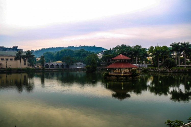 Đầy đủ tiện nghi như thang máy lên các tầng, sân thể thao nằm kế bên, ở đây còn có cả một không gian xanh với hồ nước lớn tạo cảm giác bình yên và giải toả căng thẳng sau giờ học.