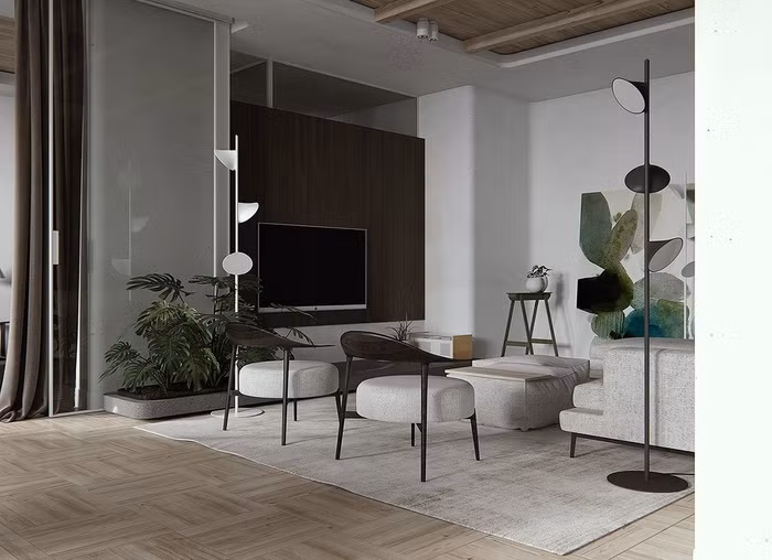 Cạnh bàn TV, chủ nhà cũng bài trí một chậu cây lớn. Anh đã lựa chọn loại cây ưa bóng để có thể trồng lâu dài trong không gian ít ánh sáng như căn hộ này.