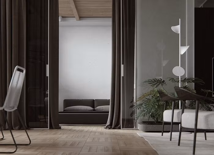 Phòng ngủ được bố trí khá gần với phòng khách.