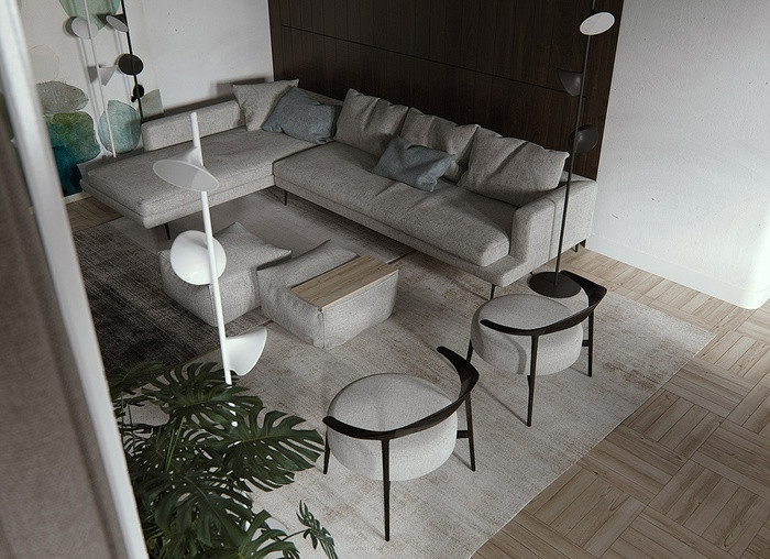 Không gian phòng khách đơn giản, tinh tế với những nét chấm phá chính là chậu cây xanh.