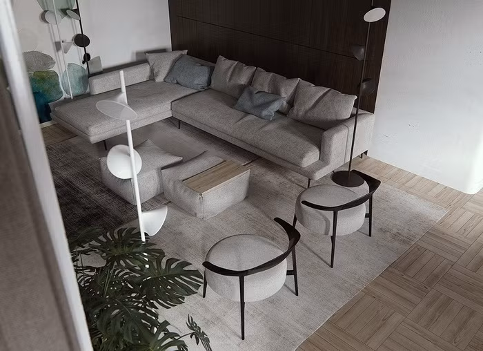 Không gian phòng khách đơn giản, tinh tế với những nét chấm phá chính là chậu cây xanh.