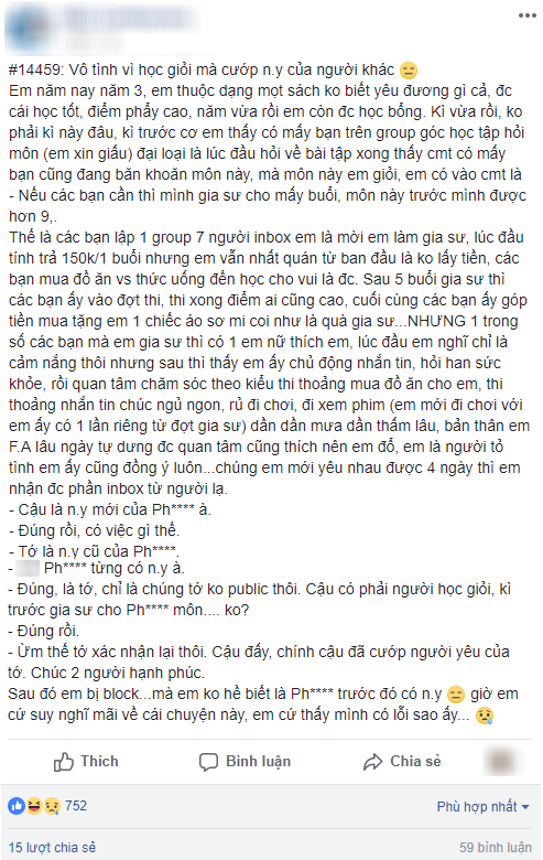 Nam sinh trở thành người thứ 3 mà không hề biết.