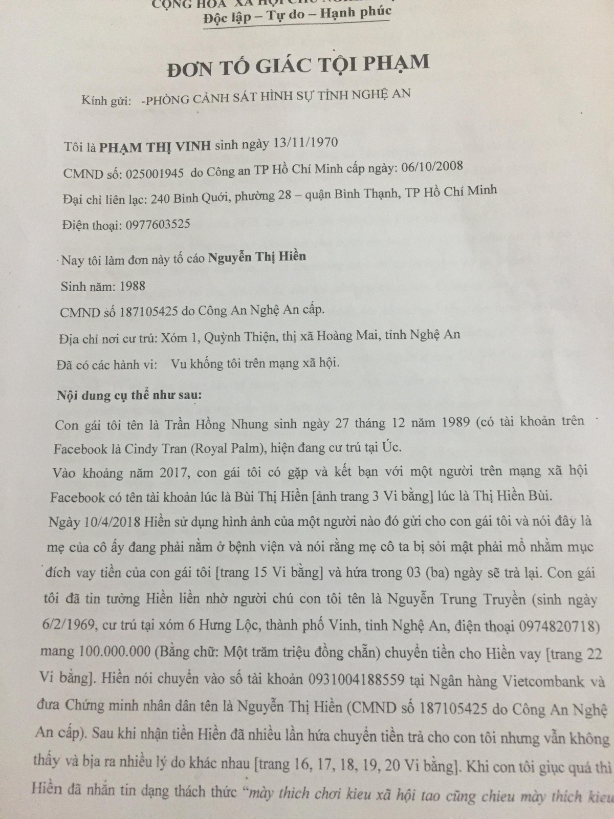 Nu Viet kieu to bi lua 100 trieu dong tren Facebook