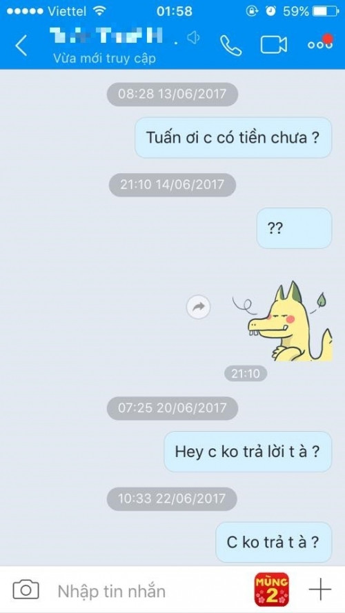 Linh My bị “con nợ” lơ luôn tin nhắn.