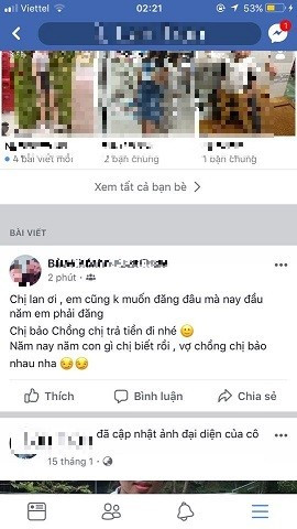 Bài đăng đòi nợ của Bảo Khanh bên trang cá nhân của vợ người vay tiền.